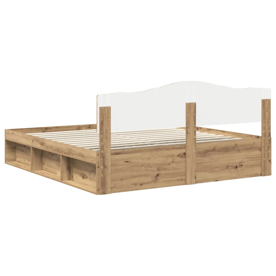Cadre de lit Chêne artisan 200 x 200 cm Bois de pin massif - 9