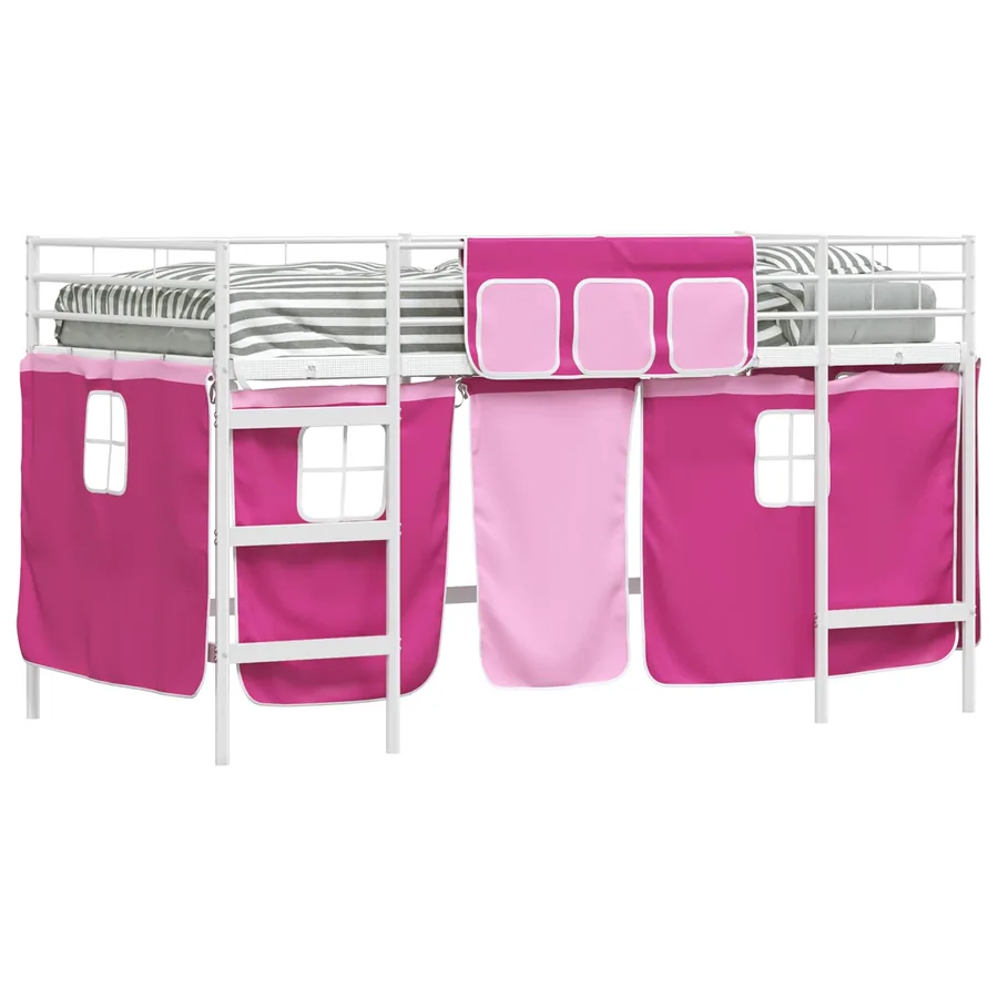 Cadre de Lit Mezzanine pour Enfants avec Rideaux Blanc et rose - 2