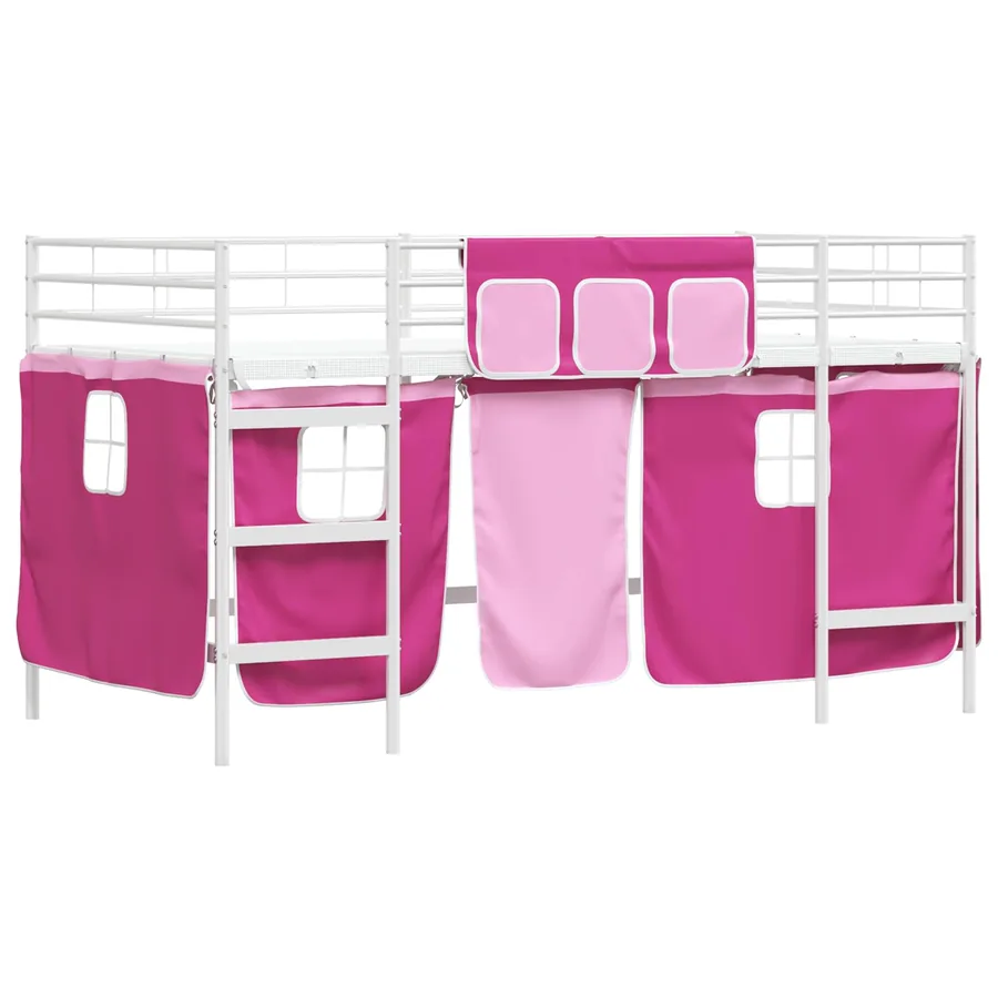 Cadre de Lit Mezzanine pour Enfants avec Rideaux Blanc et rose - 4