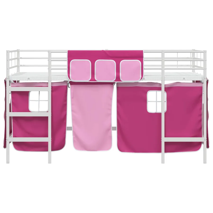 Cadre de Lit Mezzanine pour Enfants avec Rideaux Blanc et rose - 6
