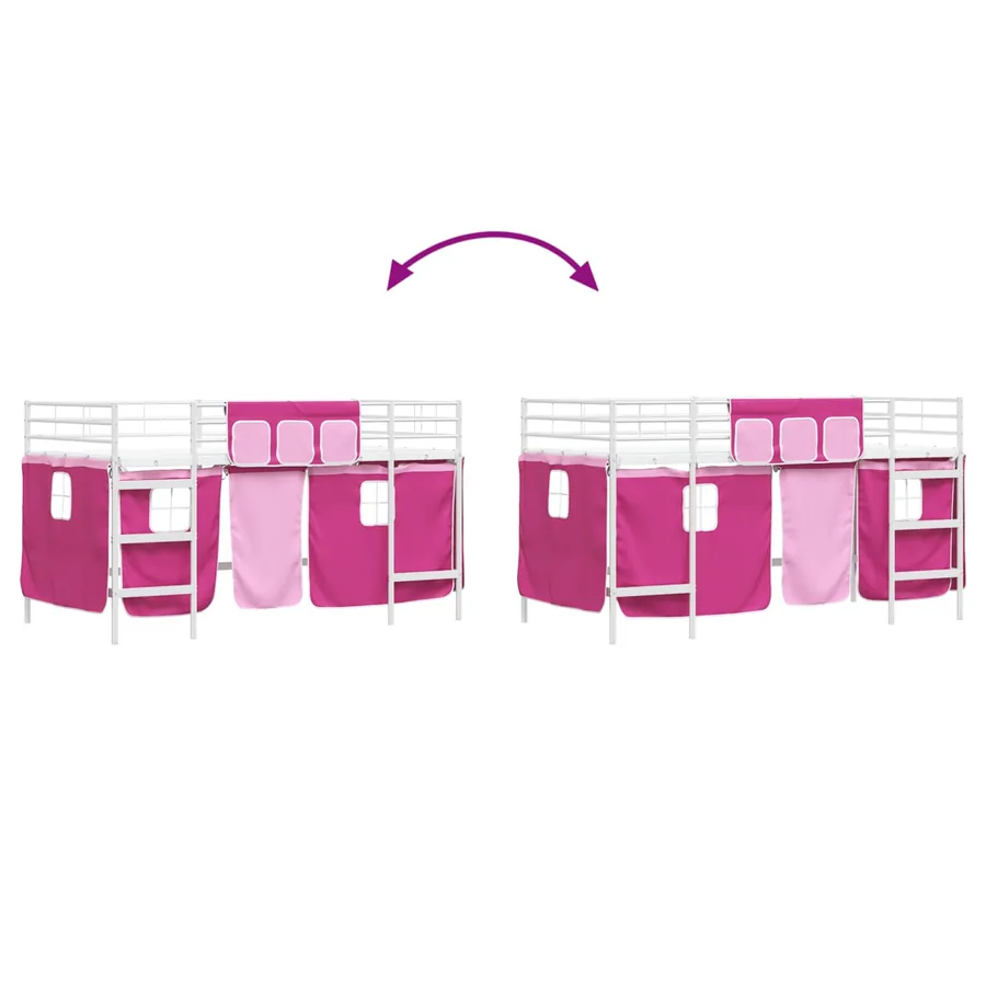 Cadre de Lit Mezzanine pour Enfants avec Rideaux Blanc et rose - 13
