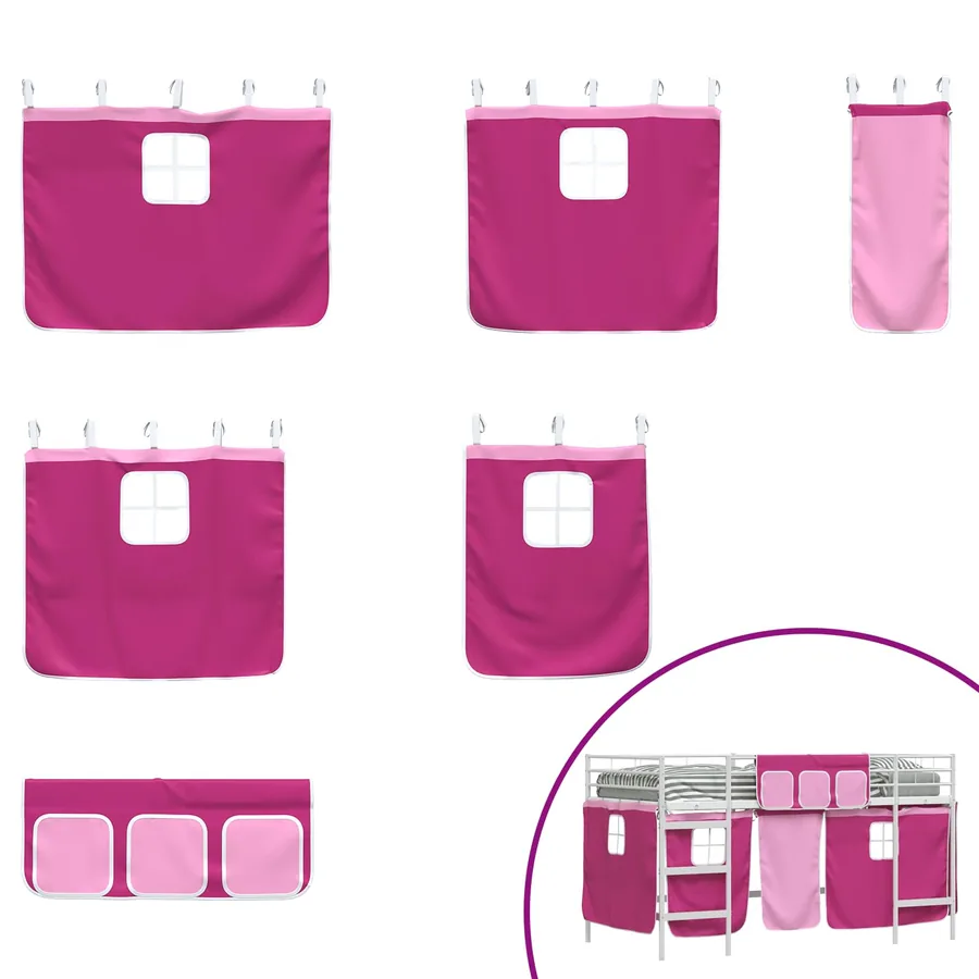 Cadre de Lit Mezzanine pour Enfants avec Rideaux Blanc et rose - 7