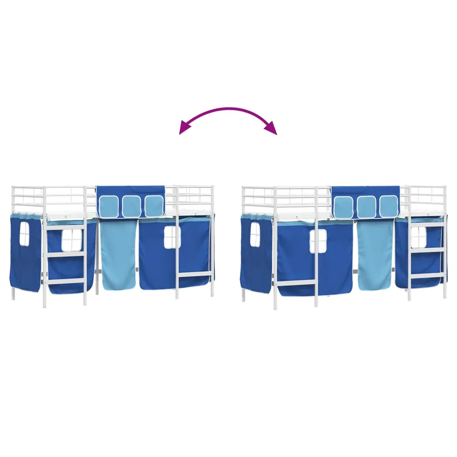 Cadre de Lit Mezzanine pour Enfants avec Rideaux Blanc et Bleu - 13