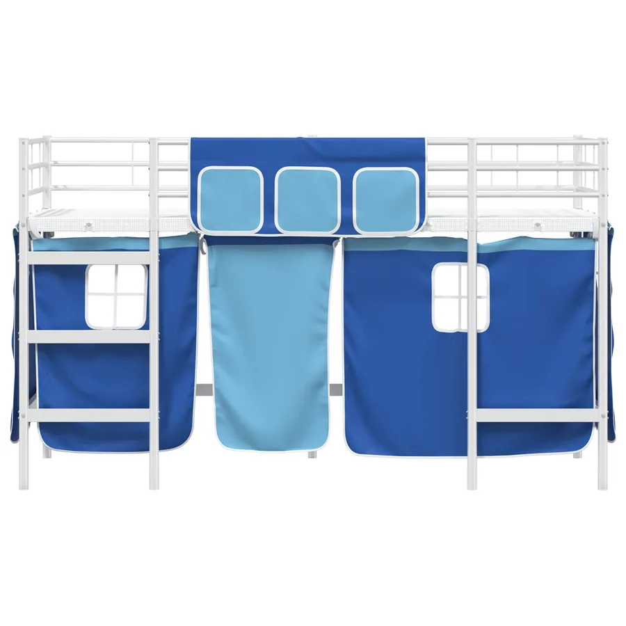 Cadre de Lit Mezzanine pour Enfants avec Rideaux Blanc et Bleu - 6