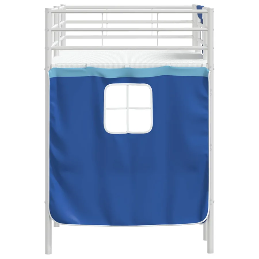 Cadre de Lit Mezzanine pour Enfants avec Rideaux Blanc et Bleu - 9