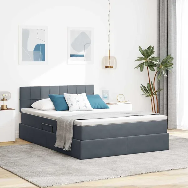 Lit de rangement LED avec matelas Gris foncé 140 x 200 cm