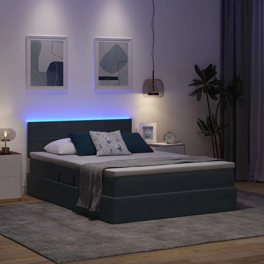 Lit de rangement LED avec matelas Gris foncé 140 x 200 cm - 5