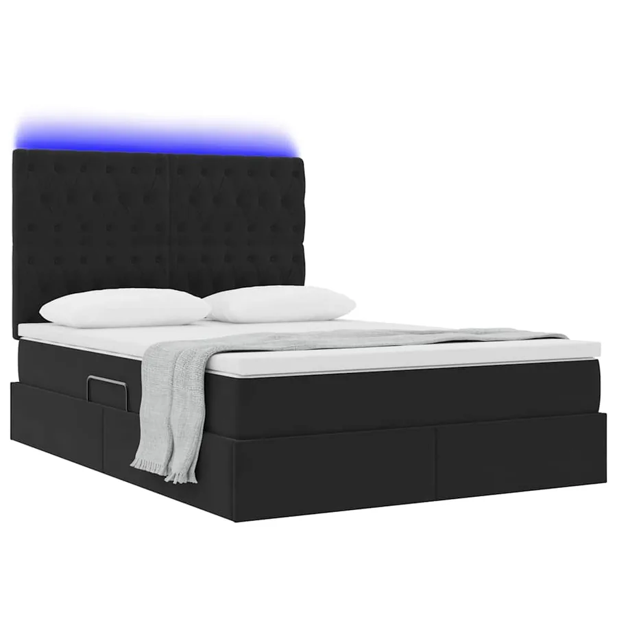 Lit de rangement LED avec matelas Noir 140 x 200 cm Velours - 3