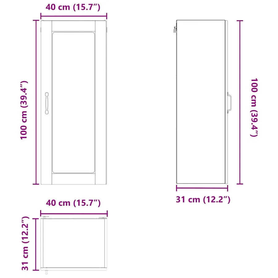 Cabinet en verre mural PORTO Chêne fumé 40 x 31 x 100 cm - 13