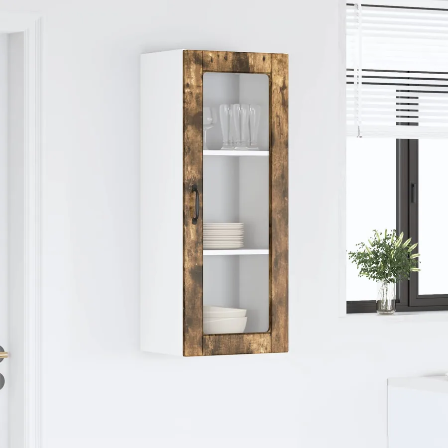 Cabinet en verre mural PORTO Chêne fumé 40 x 31 x 100 cm - 4
