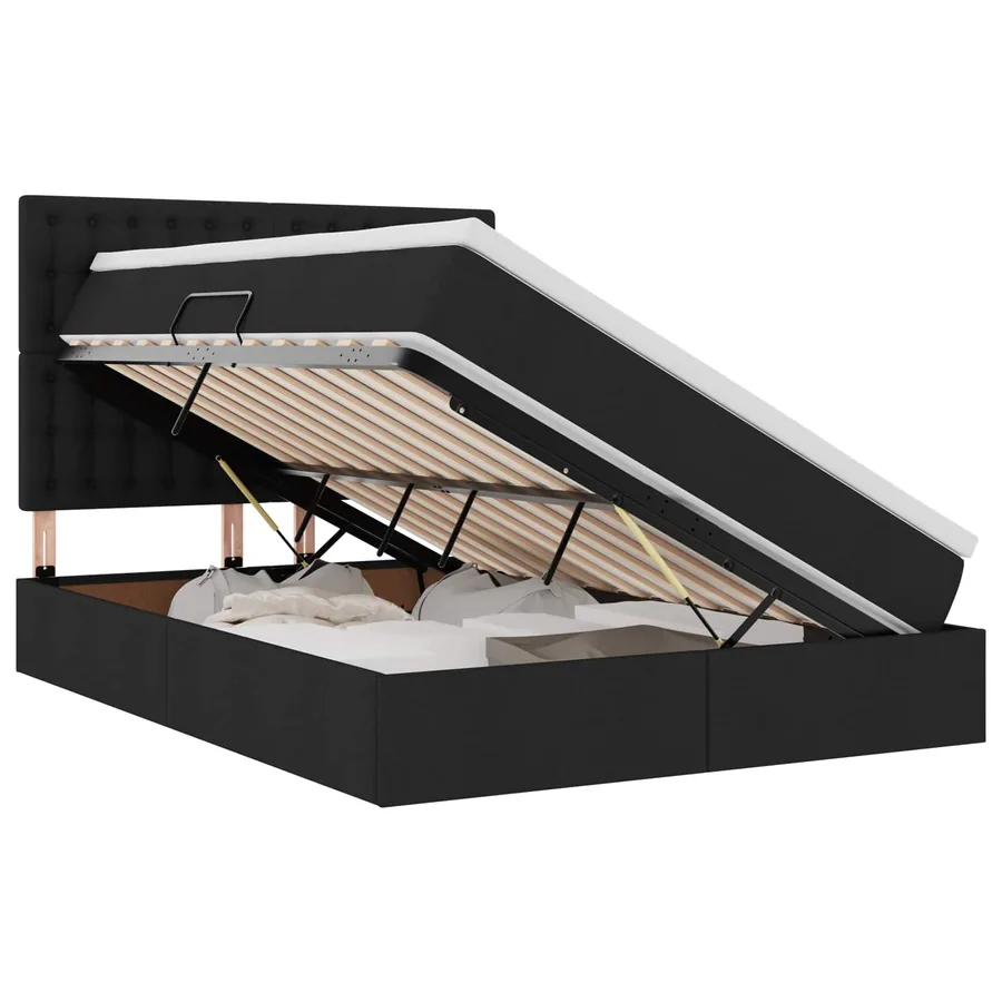 Lit avec rangement et matelas Noir 140 x 200 cm tissu - 2