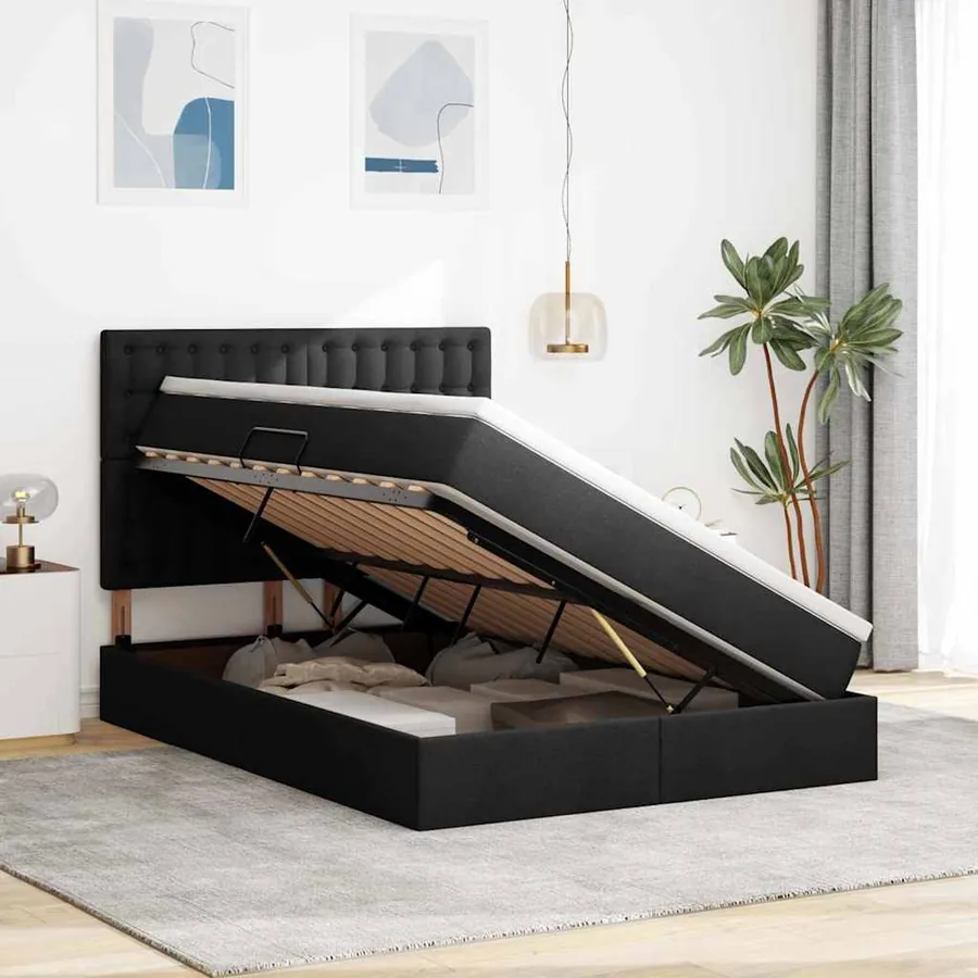 Lit avec rangement et matelas Noir 140 x 200 cm tissu - 4