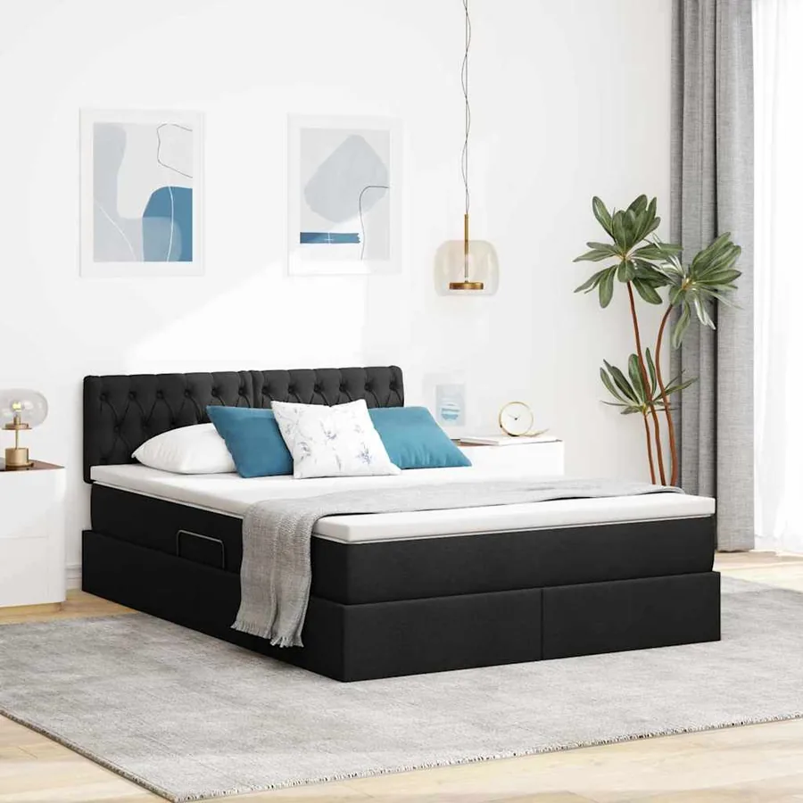 Lit avec rangement et matelas avec matelas Noir 140 x 200 cm