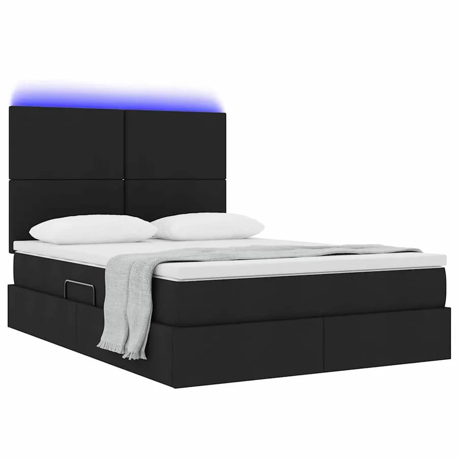 Lit de rangement LED avec matelas Noir 140 x 200 cm Tissu - 3