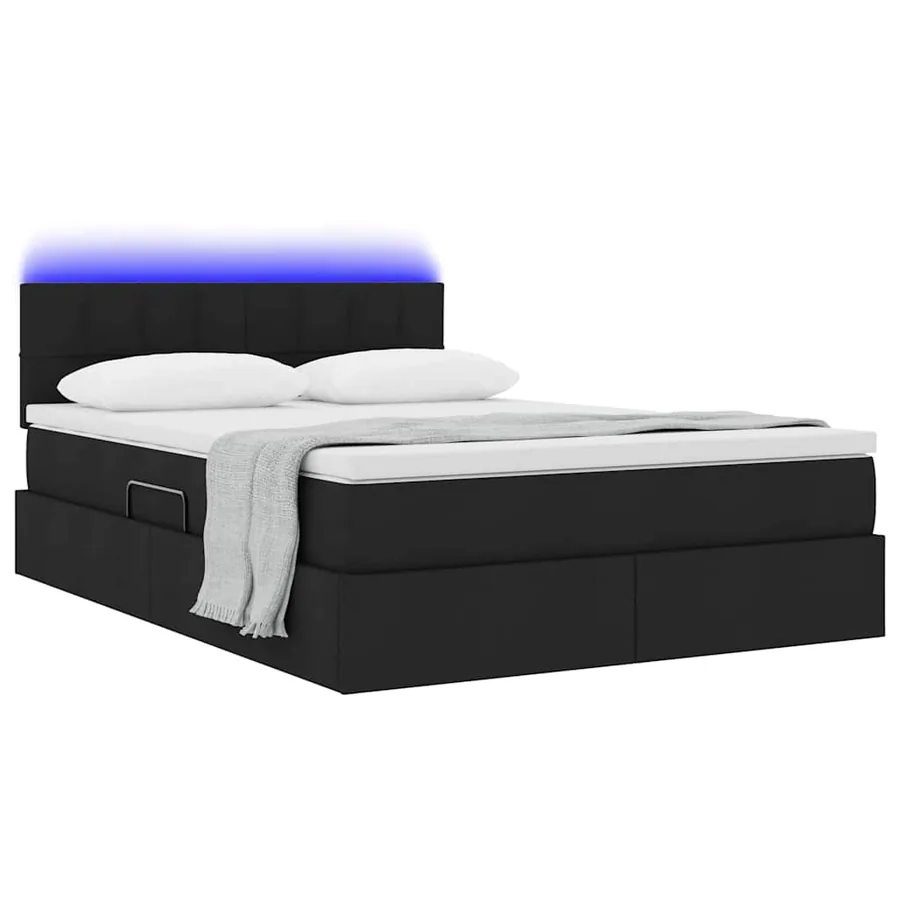 Lit de rangement LED avec matelas Noir 140 x 200 cm Tissu - 3