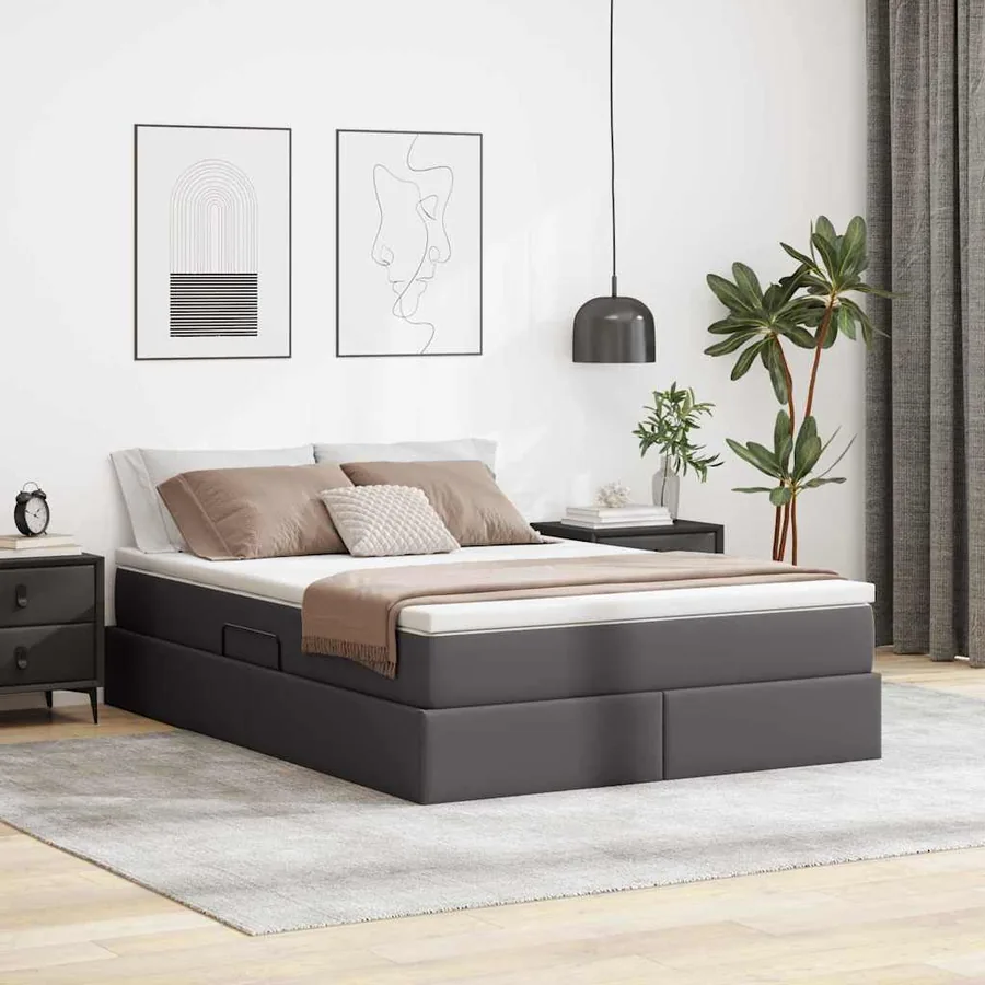 Lit avec rangement et matelas Gris 140 x 200 cm Simili cuir