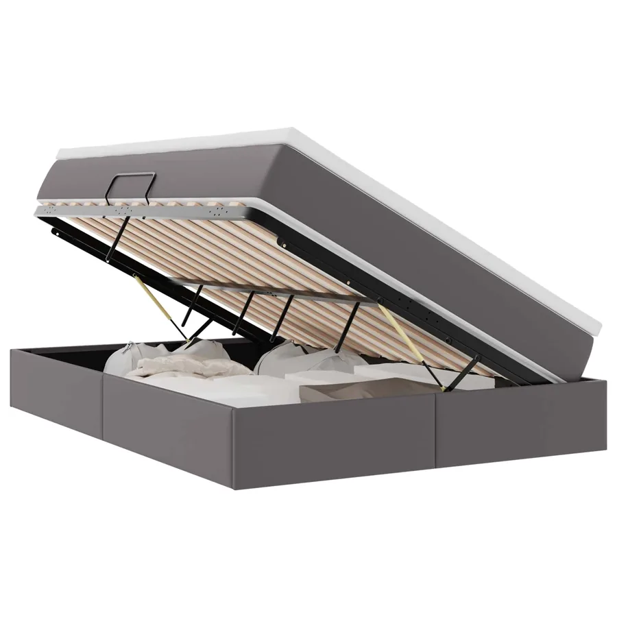 Lit avec rangement et matelas Gris 140 x 200 cm Simili cuir - 2