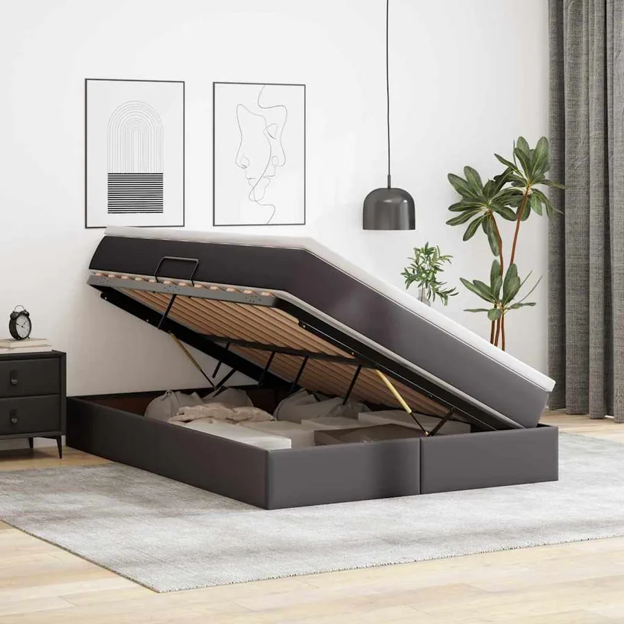 Lit avec rangement et matelas Gris 140 x 200 cm Simili cuir - 4