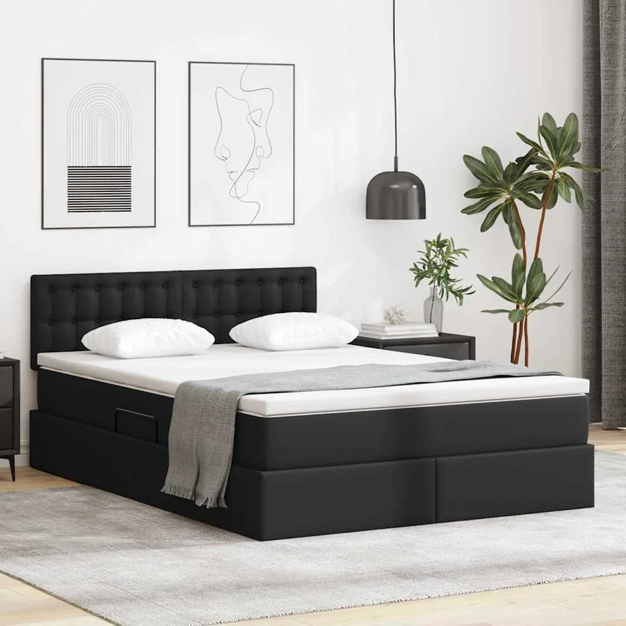 Lit avec rangement et matelas Noir 140 x 200 cm Simili cuir
