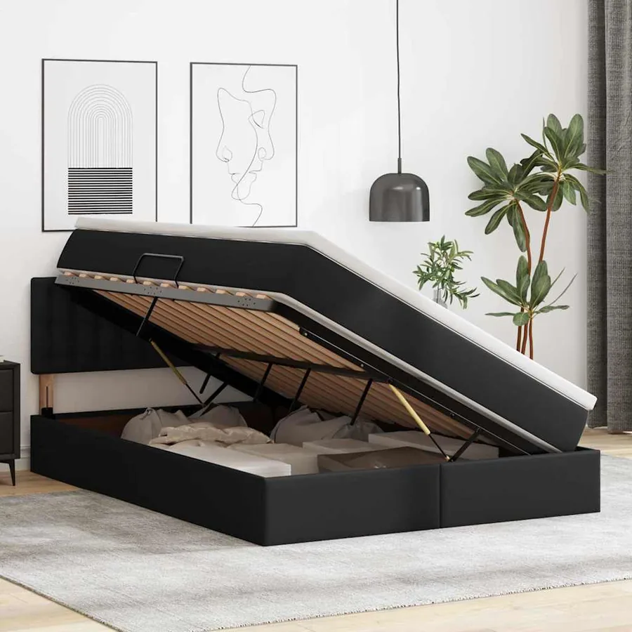 Lit avec rangement et matelas Noir 140 x 200 cm Simili cuir - 4