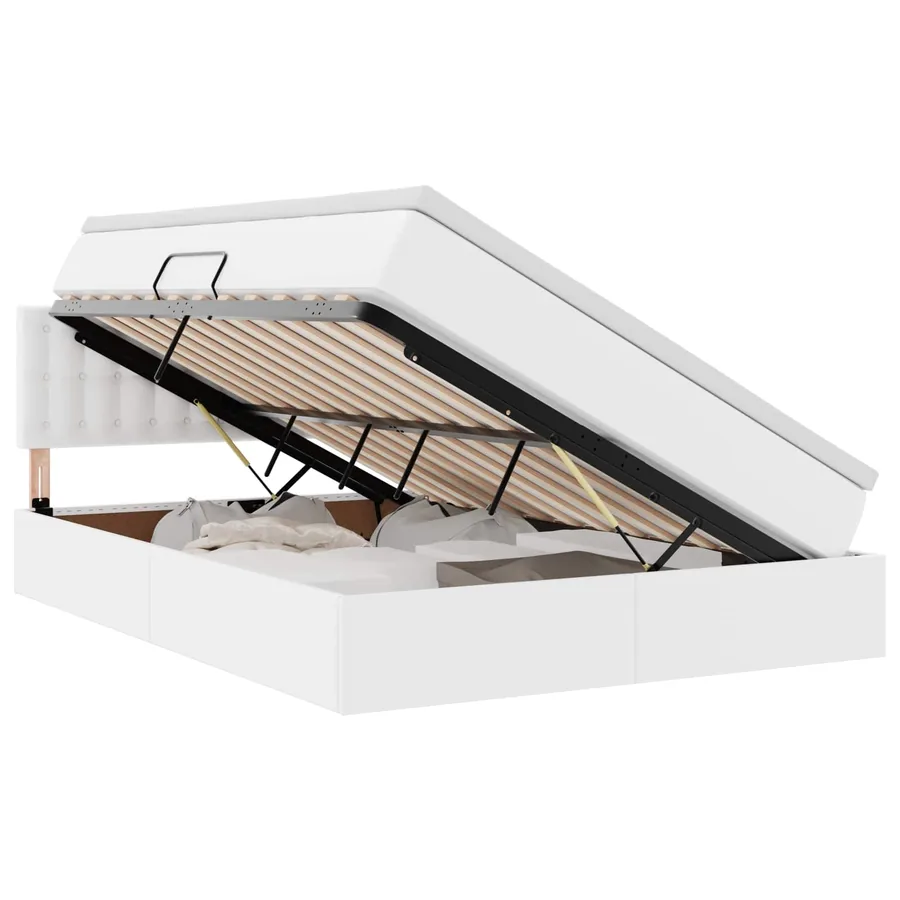Lit avec rangement et LED avec matelas Blanc pur 140 x 200 cm - 2