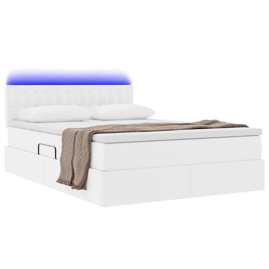 Lit avec rangement et LED avec matelas Blanc pur 140 x 200 cm - 3