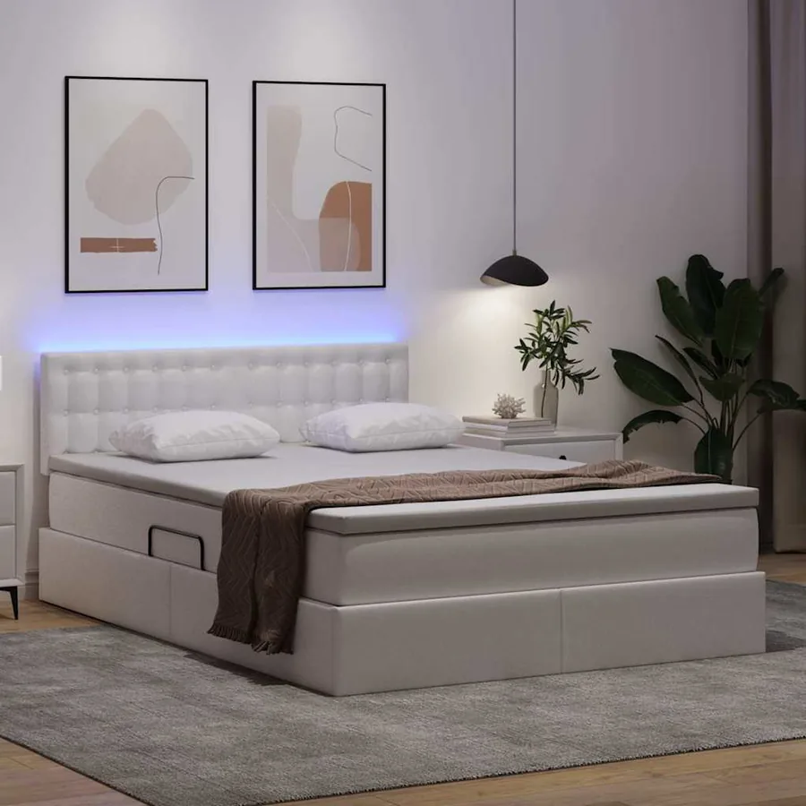Lit avec rangement et LED avec matelas Blanc pur 140 x 200 cm - 5