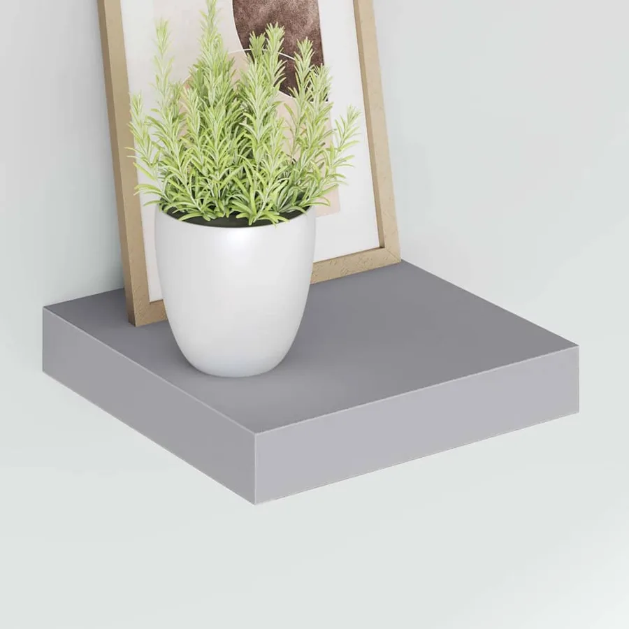 Floating wall shelves 2 pcs grey 23x23.5x3.8 cm MDF - 4