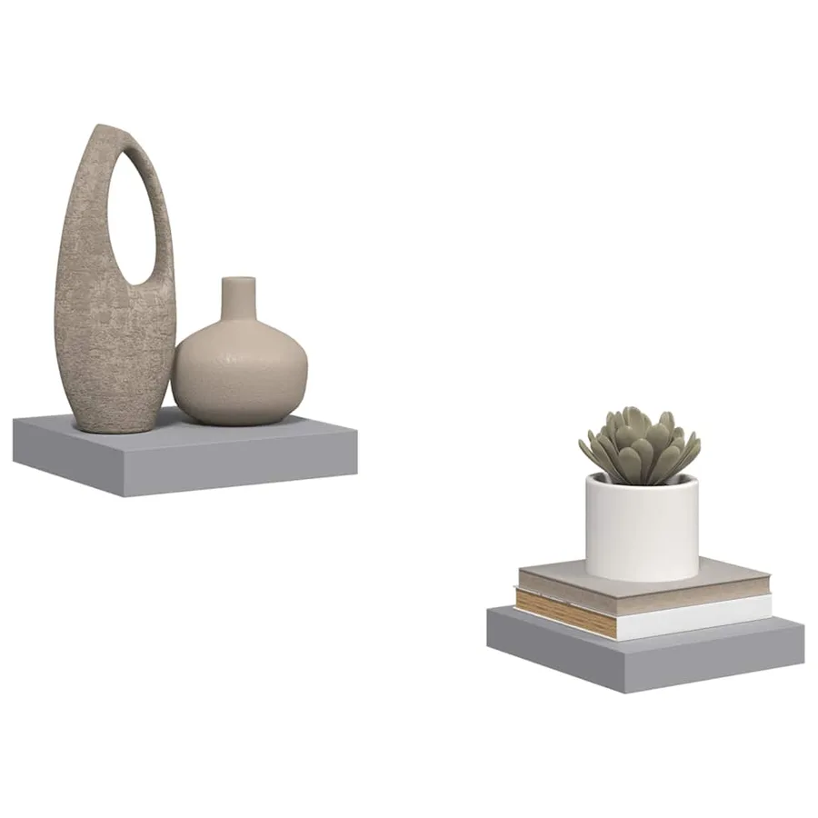 Floating wall shelves 2 pcs grey 23x23.5x3.8 cm MDF - 5