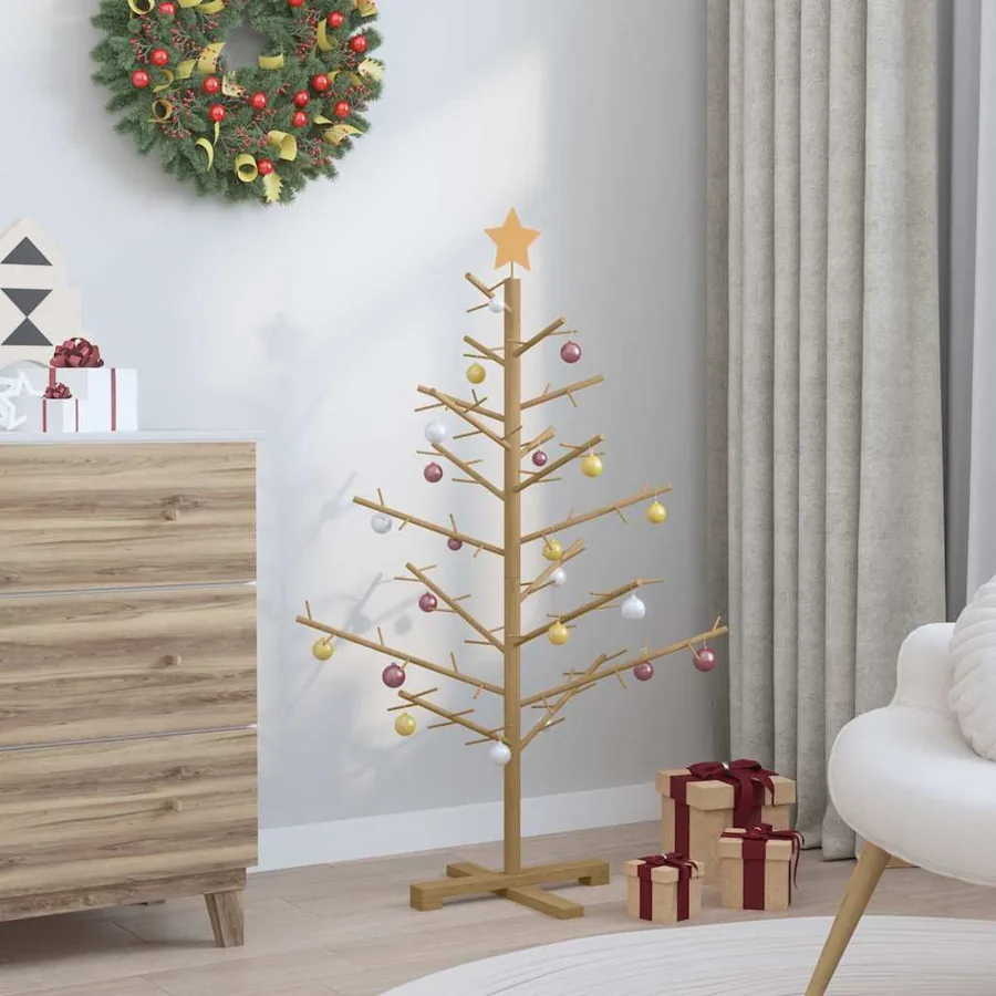 Arbre de Noël en bois Marron 125 cm Bois de pin massif - 4