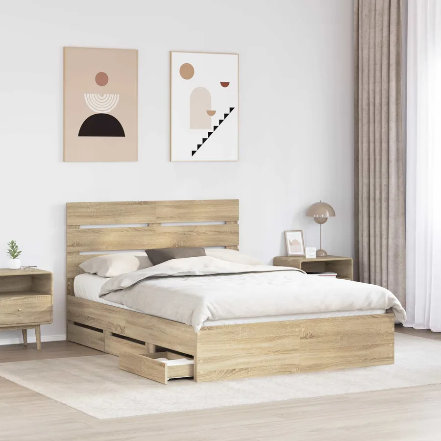Cadre de lit Chêne Sonoma 140 x 200 cm Bois Ingénierie - 3