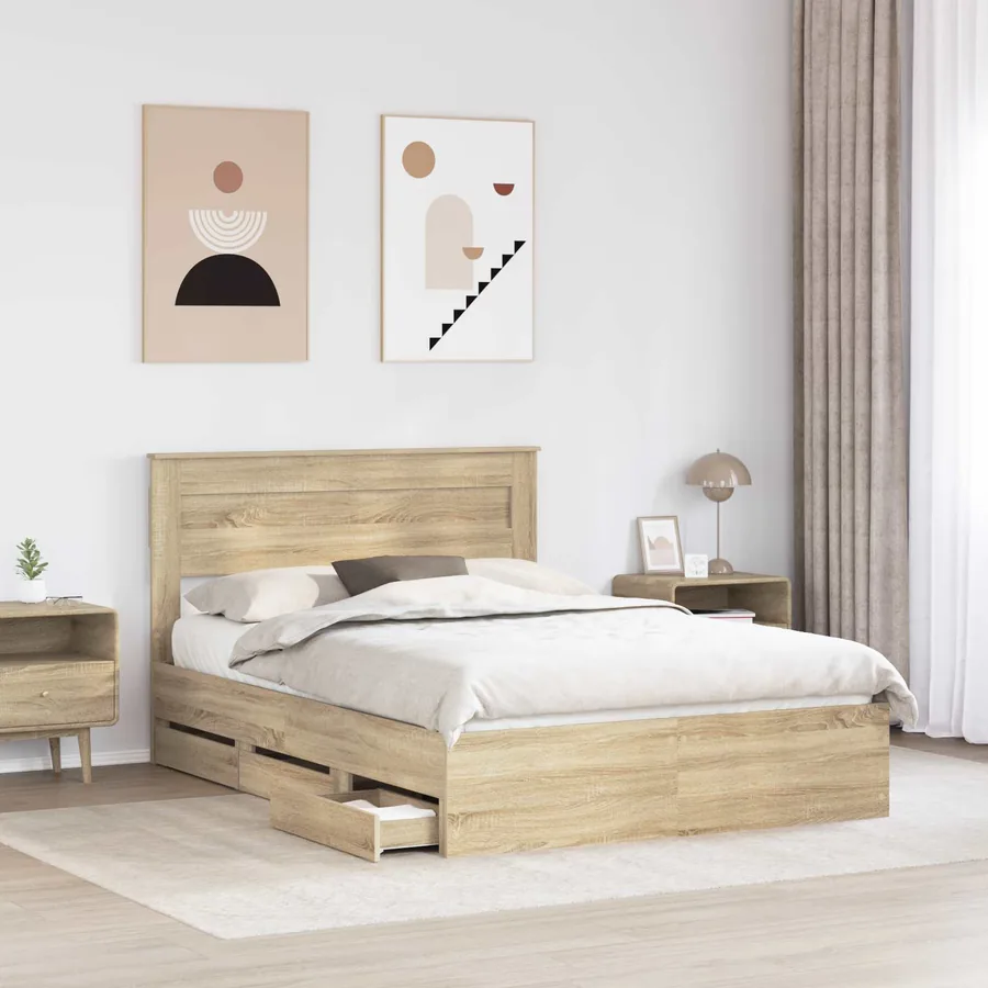 Cadre de lit Chêne Sonoma 140 x 190 cm Bois Ingénierie - 3