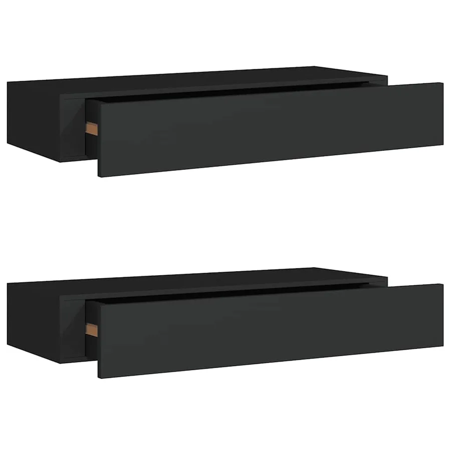 Wall drawer shelves 2 pcs Black 60x23.5x10 cm MDF - 2