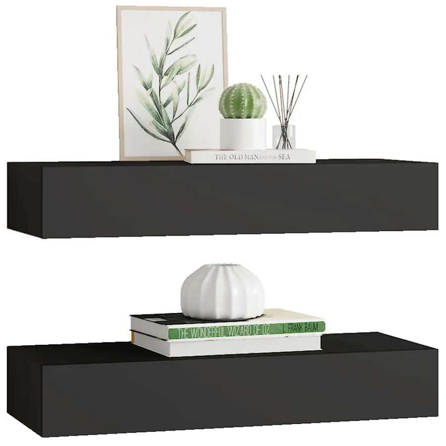 Étagères à tiroirs murales 2 pcs Noir 60x23,5x10 cm MDF - 4