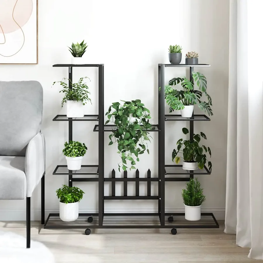 Jardinière avec roues 94,5x24,5x91,5 cm Noir Fer - 3