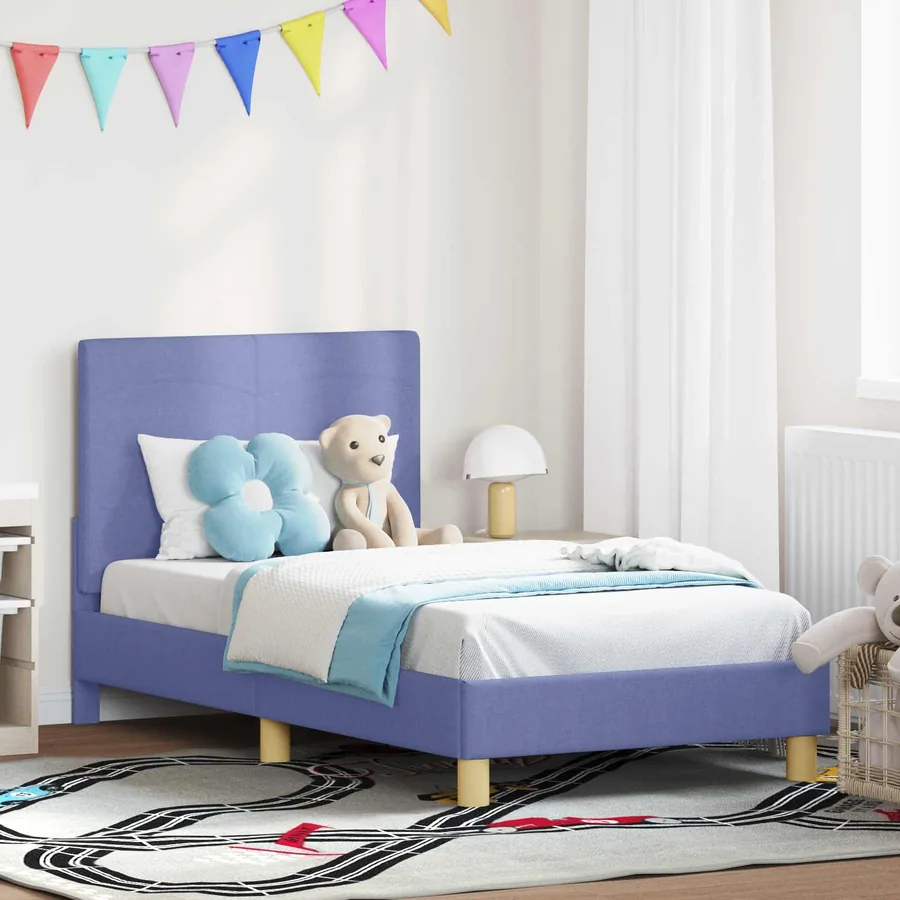Cadre de lit pour enfants avec tête de lit Bleu denim tissu