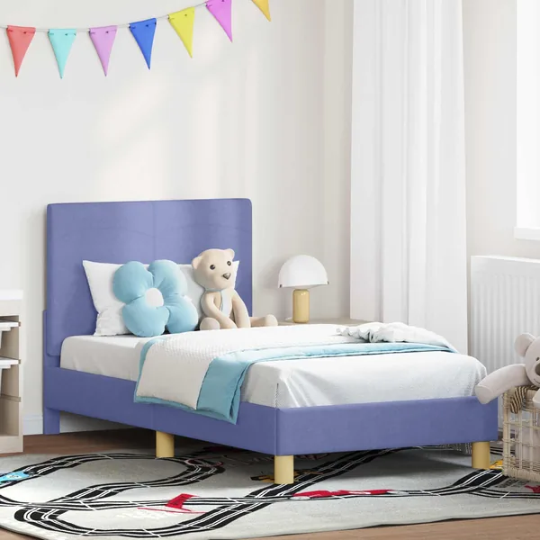Cadre de lit pour enfants avec tête de lit Bleu denim tissu