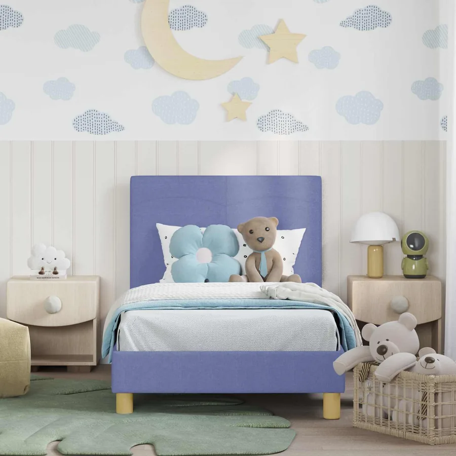 Cadre de lit pour enfants avec tête de lit Bleu denim tissu - 3