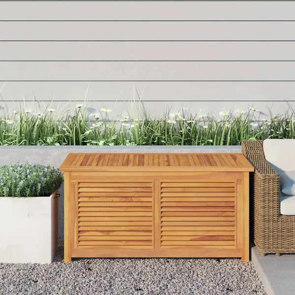 Garden storage box and bag 114x50x58 cm solid teak wood