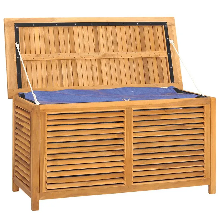 Boîte de rangement jardin et sac 114x50x58 cm bois massif teck - 4