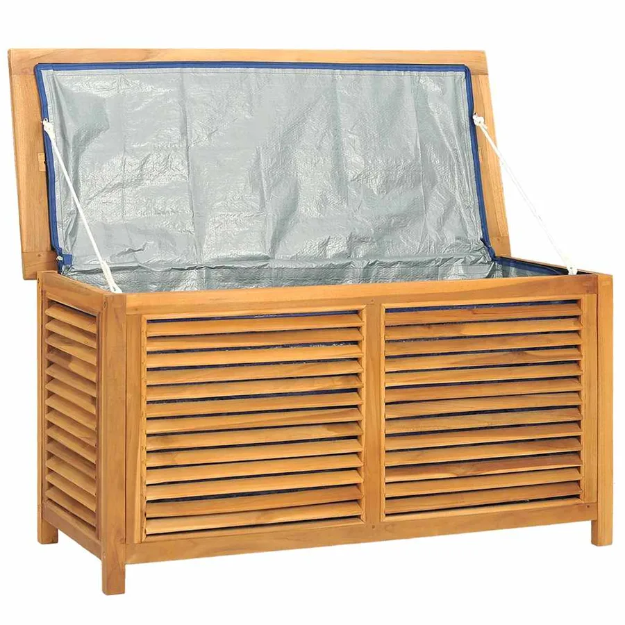 Garden storage box and bag 114x50x58 cm solid teak wood - 5
