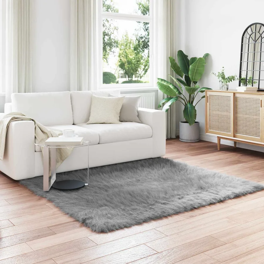 Tapis en fausse TAFALLA Gris 160 x 160 cm Polyester
