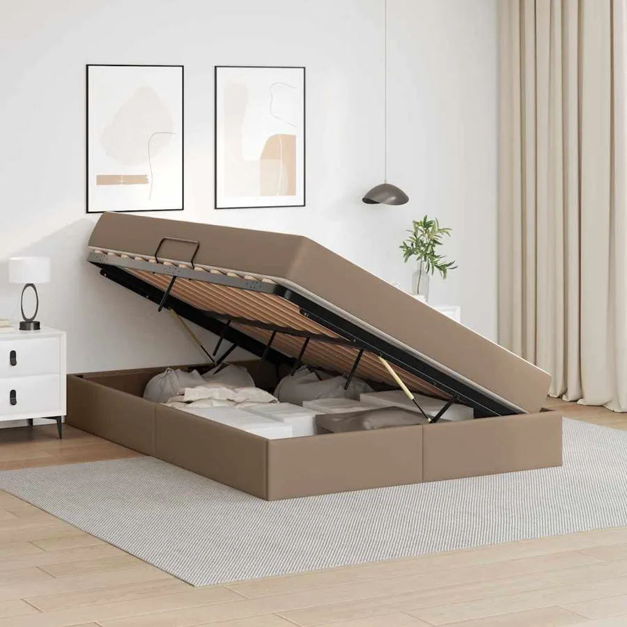 Lit avec rangement et matelas 2 pcs Cappuccino Cuir - 4