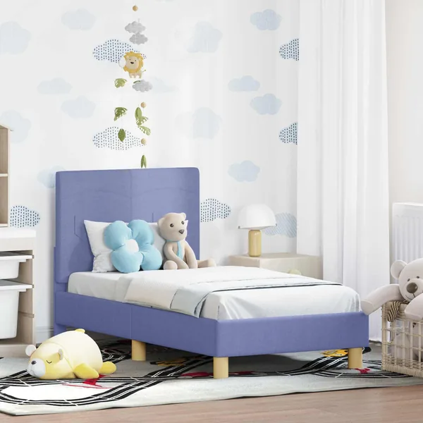 Cadre de lit pour tout-petit avec tête de lit Bleu denim tissu