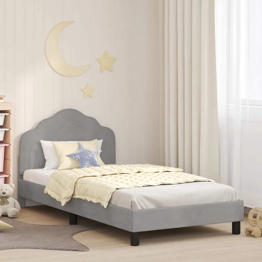 Cadre de lit pour enfants avec tête de lit Gris clair Velours