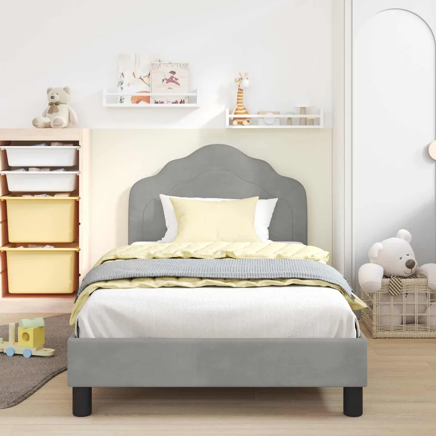 Cadre de lit pour enfants avec tête de lit Gris clair Velours - 3