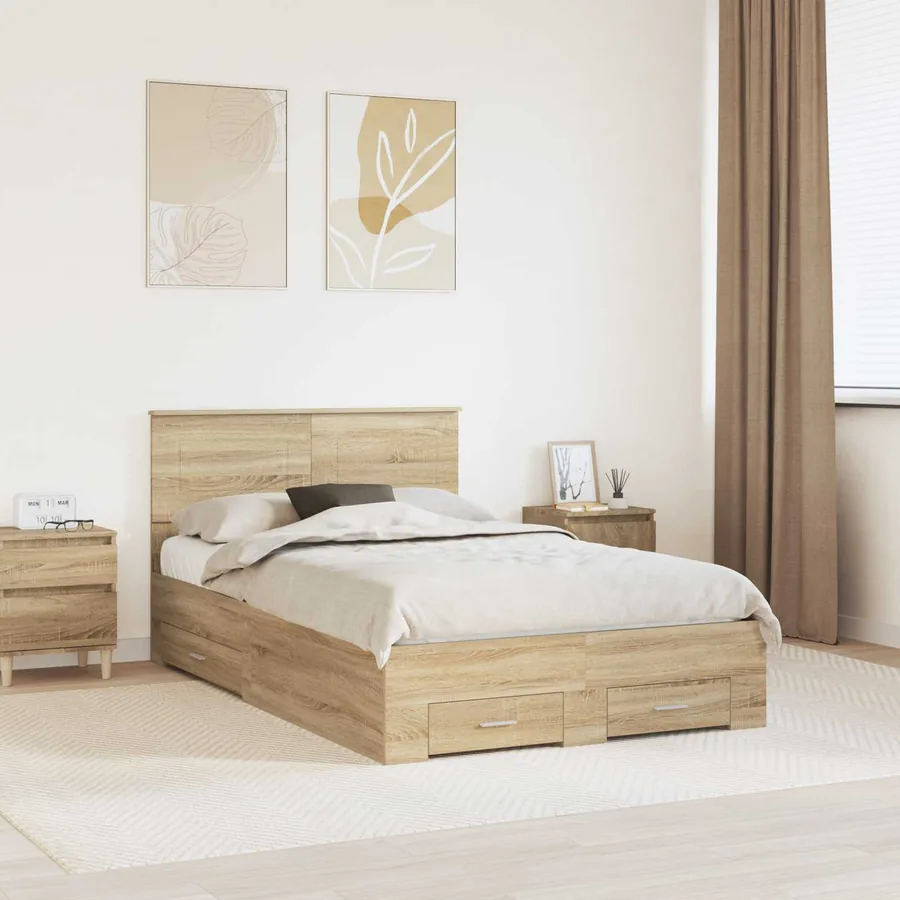 Cadre de lit Chêne Sonoma 135 x 190 cm Bois d'ingénierie