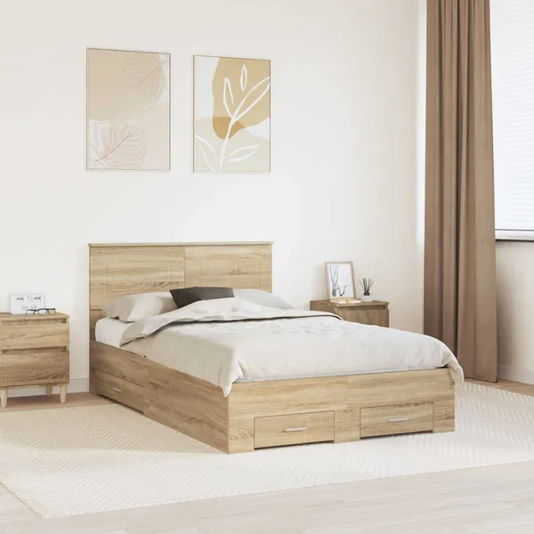 Cadre de lit Chêne Sonoma 135 x 190 cm Bois d'ingénierie