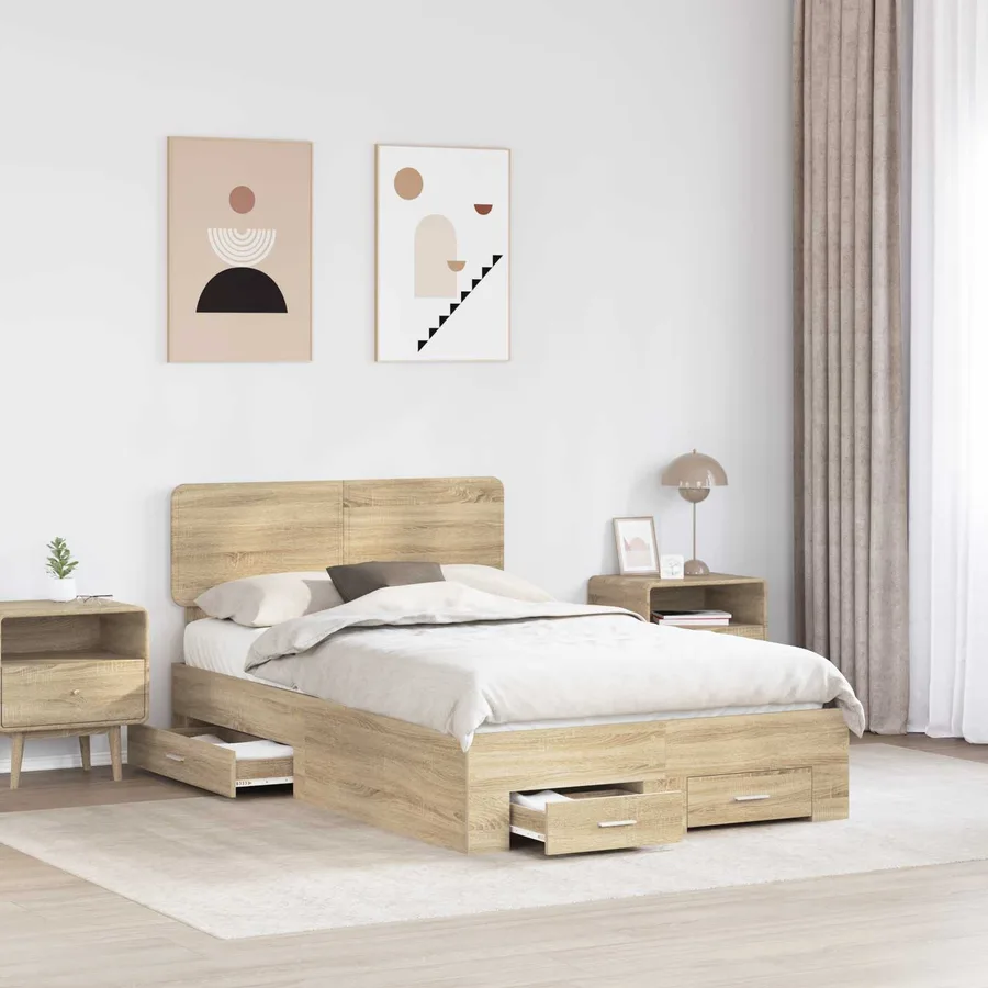 Cadre de lit Chêne Sonoma 135 x 190 cm Bois d'ingénierie - 3