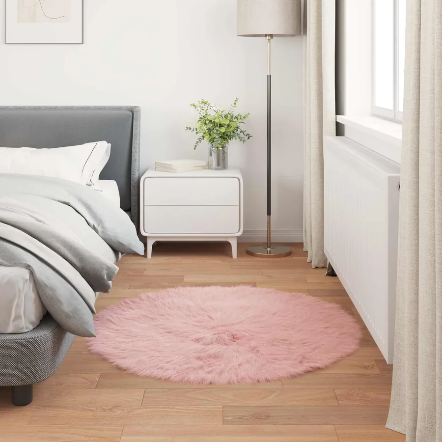 Tapis en fausse TAFALLA Rose Ø 100 cm Polyester - 4